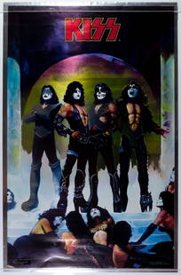 1977 KISS Love Gun Foil Promo Poster: This large, foil promotional poster was designed for Kiss's sixth studio album, Love Gun! Love Gun was the band's first album to break the top 5 on the Billboard 200 chart. The classic image