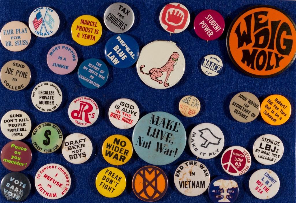 Lot of 36 Vintage 60's Pinback Buttons (1 of 1)