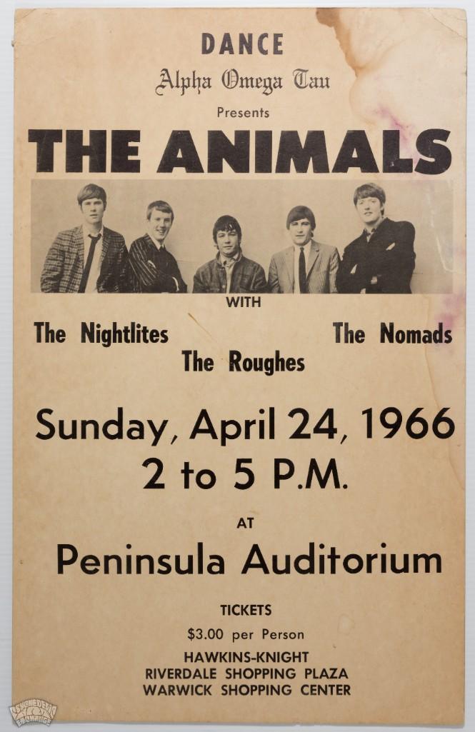 1966 The Animals Peninsula Auditorium Cardboard Poster (1 of 2)