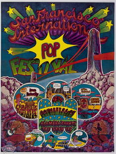 1968 San Francisco International Pop Festival Poster: This incredible, Original Poster was created to promote the 1968 San Francisco International Pop Festival. The two day lineup was extensive and impressive, featuring Lee Michaels, Buddy Miles Express,