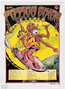 1996 Possom Dixon Lifter Tour EMEK Poster: Here we have an Emek original, created in 1996 to advertise a tour featuring Possum Dixon and Lifter! EMEK has been celebrated as one of the top modern-era poster artists by his colleagues and fans al