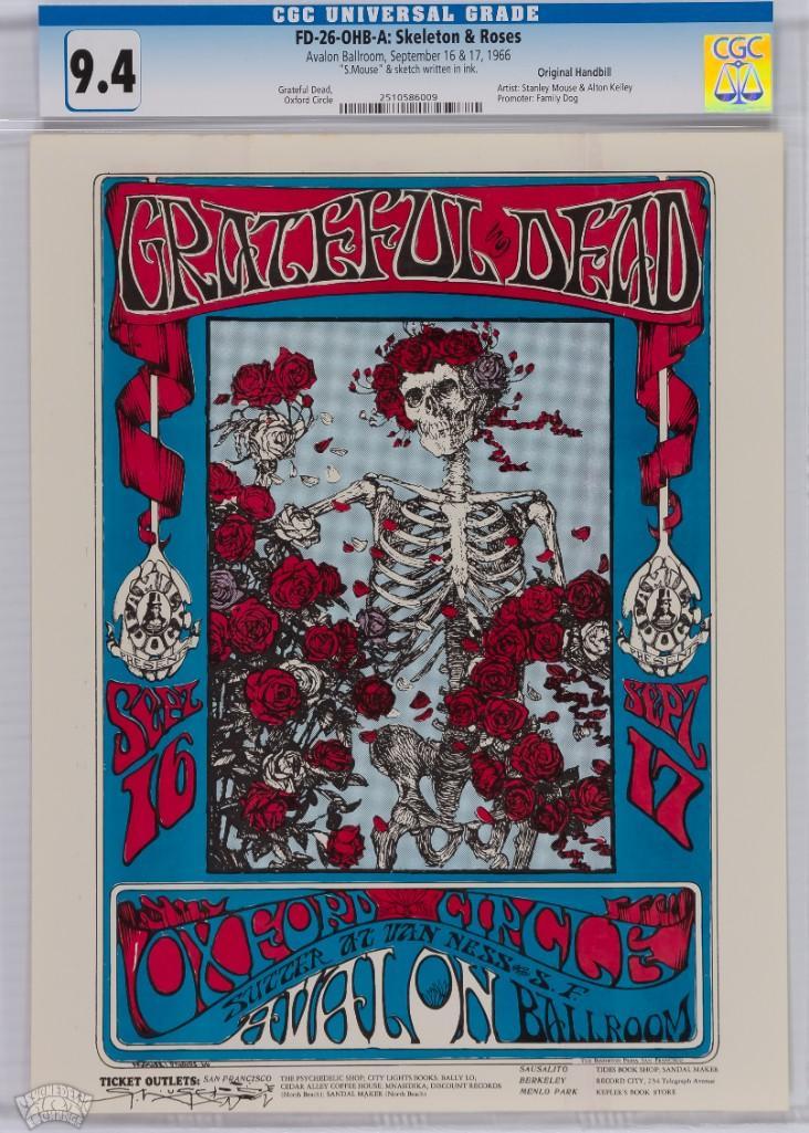 1966 FD-26 Grateful Dead Avalon Signed Handbill 9.4