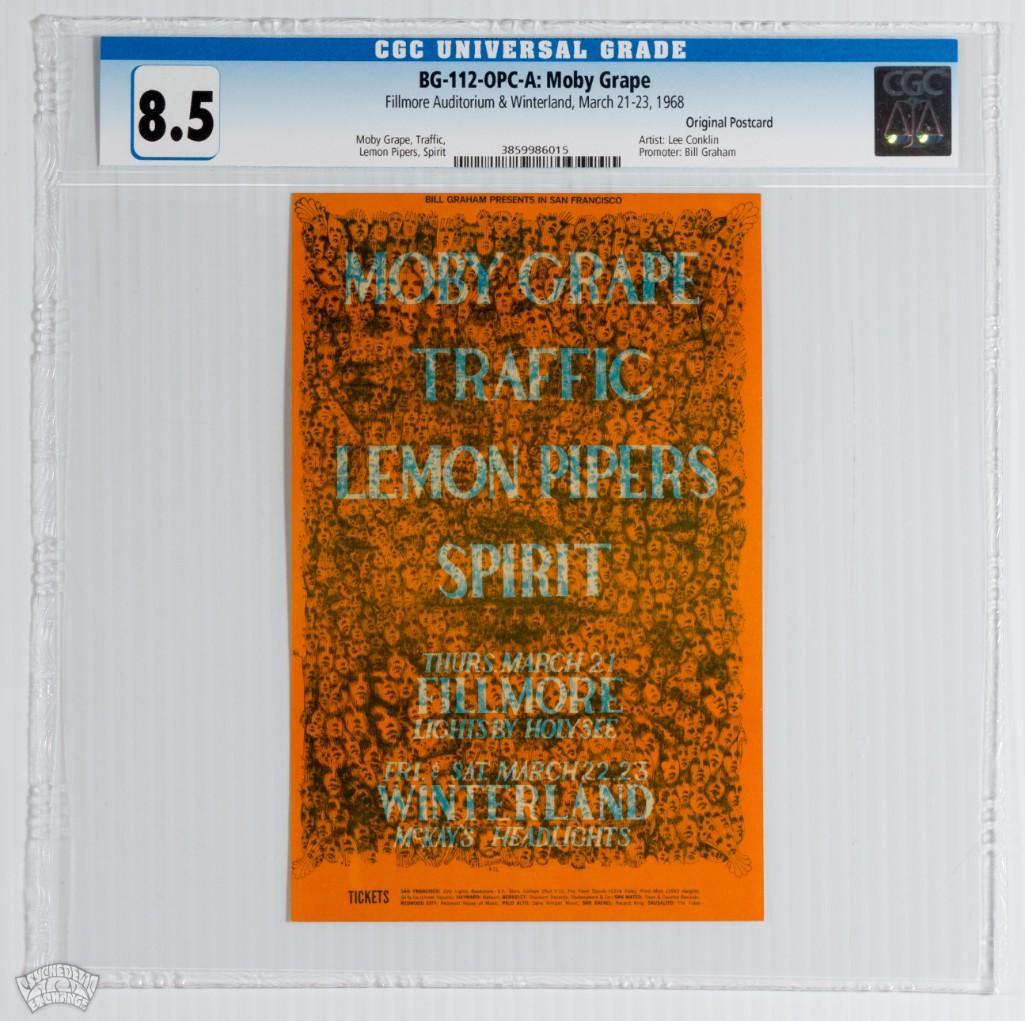 1968 BG-112 Traffic Winterland Postcard 8.5: This Lee Conklin postcard for a Moby Grape / Traffic show at the Fillmore is so wonderfully, subtly, trippy that you need to see it first hand to feel its mesmerizing effect. --CRITICAL DETAILS-- --T