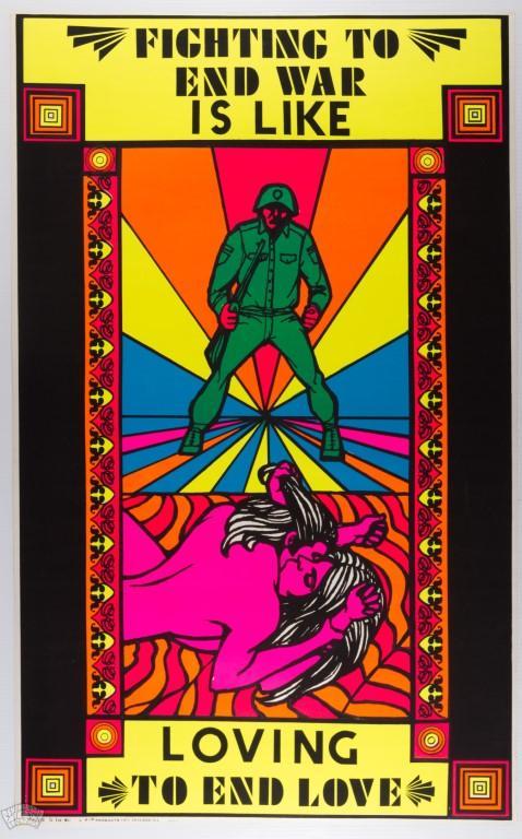 1970 Fighting To End War Blacklight Political Poster (1 of 2)
