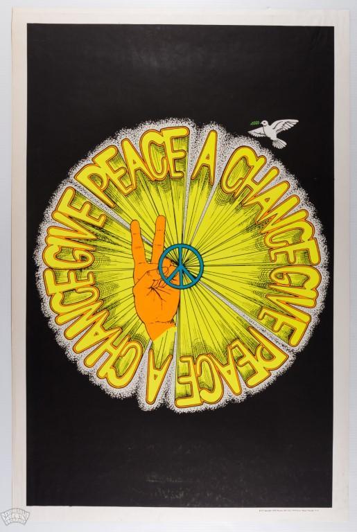 1970 Give Peace A Chance Blacklight Headshop Poster (1 of 2)
