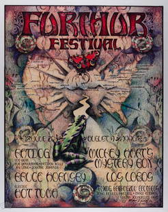 1996 Ratdog The First Furthur Festival Signed Poster: This poster is signed by the artist, Michael Everett!  This poster was designed by artist Michael Everett for a tour featuring members of the Grateful Dead the year after the death of Jerry Garcia. Th