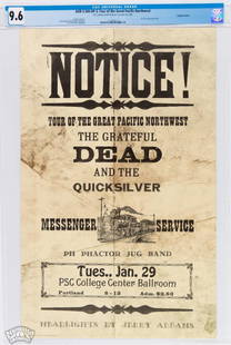 1968 AOR-3.104 Grateful Dead Portland Notice Poster 9.6: Time for a Pacific Northwest POWERHOUSE! We are pleased to offer this amazing specimen of one of THE classic Grateful Dead concert posters from the 1960s. This stop on the PNW tour was at the PSC