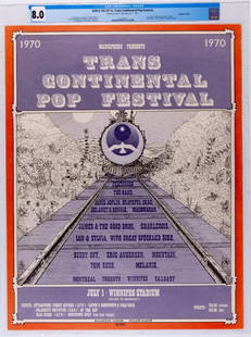 1970 AOR-4.132 Festival Express Winnipeg Poster 8: Here we have a relic from one of the more exciting events in the history of Rock and Roll. This original first printing poster is just the second CGC Graded example of a Festival Express run from