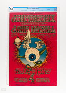 1968 BG-105 Jimi Hendrix Winterland Poster 5: From the Houston Freeburg Collection. Original Pre-Concert FIRST Printing! Rick Griffin's masterpiece the "Flying Eyeball" BG-105 is considered by many collectors to be the most famous concert poste