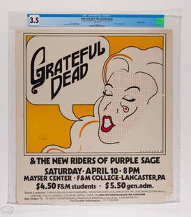 1971 AOR-4.212 Grateful Dead Lancaster Zahn Poster 3.5: This poster was produced for the Dead and New Riders of the Purple Sage appearing at the Mayser Center at Franklin & Marshall College in Lancaster PA on April 10th 1971. It's by far one of the most