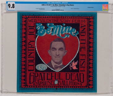 1968 AOR-2.174 Grateful Dead Carousel Poster 9.8: High quality CGC Graded 9.8 condition! This first printing poster from a Valentines Day Dance at the Carousel Ballroom is a Grateful Dead Classic. It's Stanley Mouse's riff on a vintage Valent