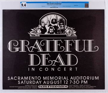 1972 AOR-4.141 Grateful Dead Sacramento Poster 9.4: We are pleased to offer the HIGHEST GRADED example of this poster to ever appear in our auction! This piece was created for the Grateful Dead's appearance at the Sacramento Auditorium on August