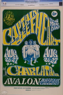 1966 FD-23 Captain Beefheart Avalon Poster 9.8: Here is a classic early Mouse/Kelley design for the weirdness that was Captain Beefheart and His Magic Band. Artist Don Van Vliet, AKA Captain Beefheart had a powerful and unique voice, he blended