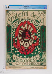 1966 FD-33 Grateful Dead Double Signed Poster 5.5: This poster is signed by both of the artists, Stanley Mouse and Alton Kelley! The FD-33 is one of the most sought after Grateful Dead posters in the Avalon Series. This striking yet simple design