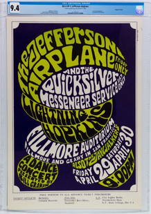 1966 BG-4 Jefferson Airplane Fillmore Poster 9.4: This late great Wes Wilson Original First Printing issue from 1966 is highly sought after as just the 4th issue in the Bill Graham Fillmore series. Since the inception of PAE we have consistently advi