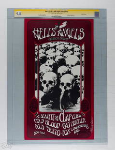 1971 AOR-4.13 Hells Angels Tuten Signed Poster 9.8: From the Houston Freeburg Collection. This poster is signed by the artist Randy Tuten! Signature Series posters are signed in the presence of an authorized CGC witness. The special gold holder provide