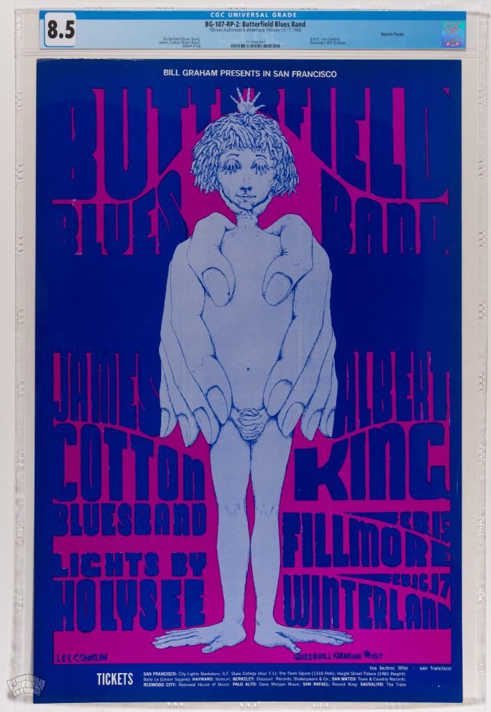 1968 BG-107 Butterfield Blues Winterland RP2 Poster 8.5: This second-printing poster offers the same beautiful design as the original for a far lower price tag! King of the blues harmonica, Paul Butterfield was the master of blending electric Chicago blues 