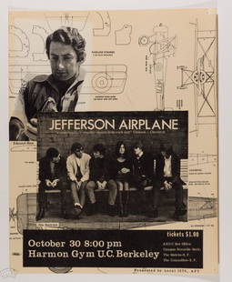 1965 Jefferson Airplane Harmon Gymnasium Poster: Here we have a RARE early relic featuring Jefferson Airplane! This poster announced the band's performance at the Harmon Gym at U.C. Berkeley on October 30, 1965. The photo shows the original