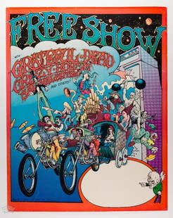 1970 Greg Irons Grateful Dead Free Show Original Poster: We are pleased to be offering one of our favorite Grateful Dead posters of all time. The poster was created for a concert series that never materialized. Very few copies exist in any condition and the