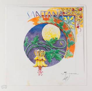 Stanley Mouse Alton Kelley Santana Original Art Signed: This piece is signed by Stanley Mouse &amp; Alton Kelley!  Original art produced by Stanley Mouse &amp; Alton Kelley for a potential Santana album cover, unused, circa mid / late 1970s. Lettering sket