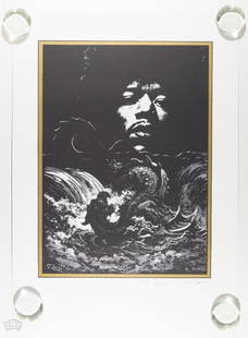 1994 Stanley Mouse Jimi Hendrix Proof Signed Print: This test proof is dated 1994 and signed by the artist, Stanley Mouse! Here we have a test print for a poster designed by Stanley Mouse in 1994. A great image of the legendary Jimi Hendrix. The