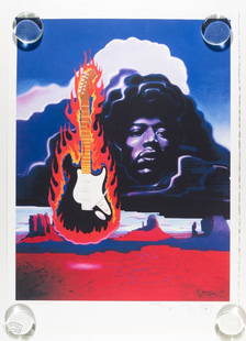 2001 Stanley Mouse Jimi Hendrix Proof Signed Print: This printers proof is dated 3/28/2001 and signed by the artist, Stanley Mouse! Here we are offering a printers proof of a Stanley Mouse print from 2001. Jimi Hendrix's face appears in the clouds