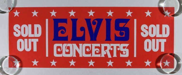 1976 Elvis Presley Concerts Sold Out Box Office Poster: This Elvis Presley poster was acquired directly from a long held Concerts West collection of material spanning the 1970s. Printed on paper stock, this original poster was displayed in box office windo