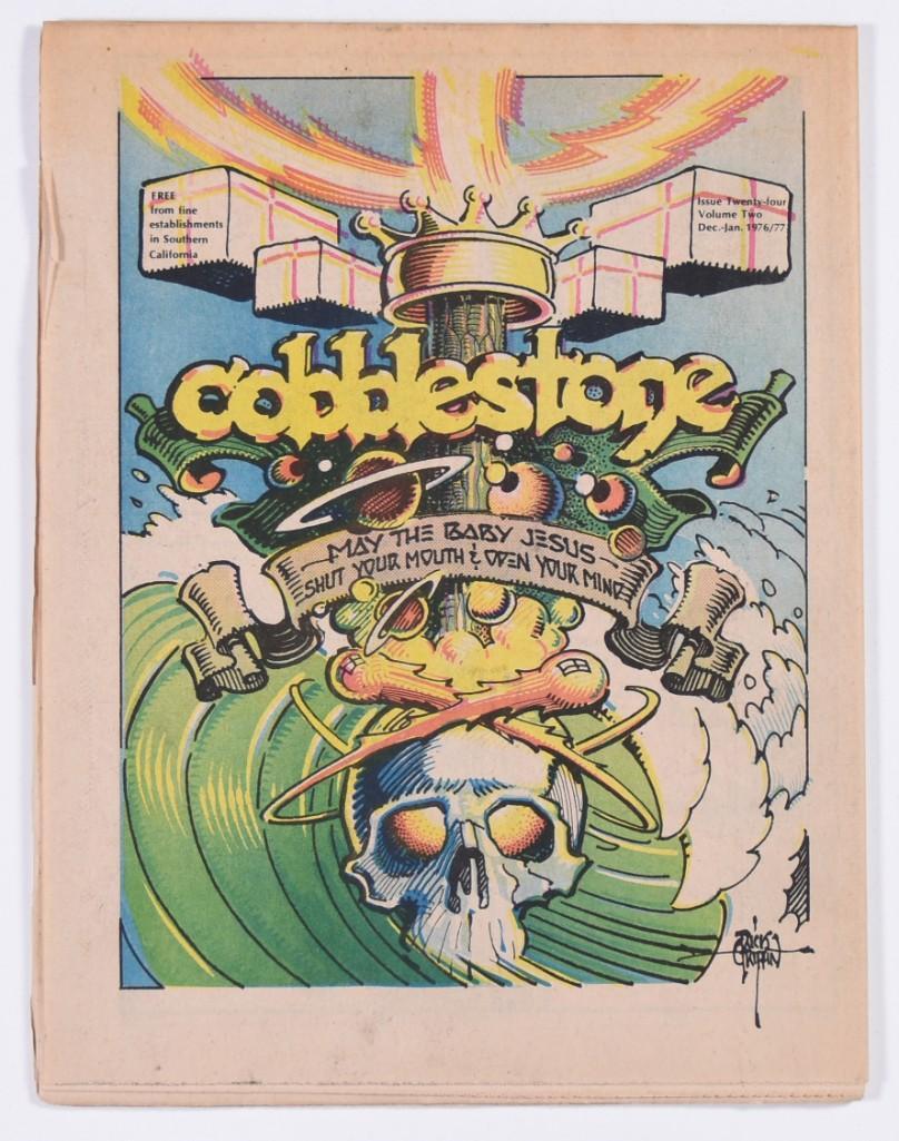 1976 Rick Griffin Cobblestone Newsprint Tabloid: Cobblestone Volume 2, Issue 24. Rick Griffin designed the full color cover. Christian themed tabloid from 1976, First/Only Printing Tabloid Newspaper. The Family Dog's famous motto, "May the b