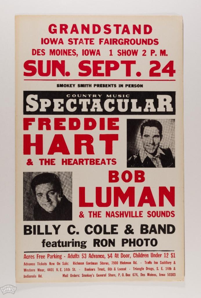 1961 Freddie Hart Bob Luman Des Moines Cardboard Poster (1 of 2)