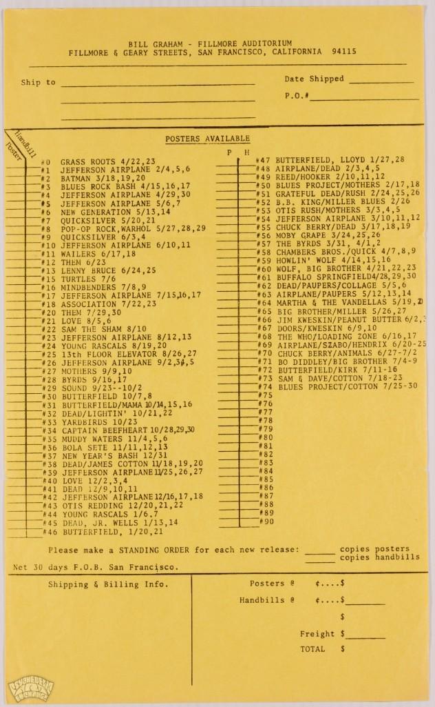 1967 Vintage BGP Wholesale Poster Order Form (1 of 1)