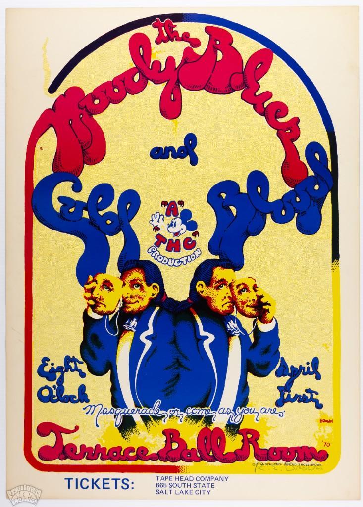 1970 Moody Blues Cold Blood Terrace Signed Poster: This poster is signed by the artist, Robert E. Brown! We have here a striking Moody Blues original poster from Salt Lake City. Artist Robert Brown's work in the 60's appeared in Yellow Dog Co