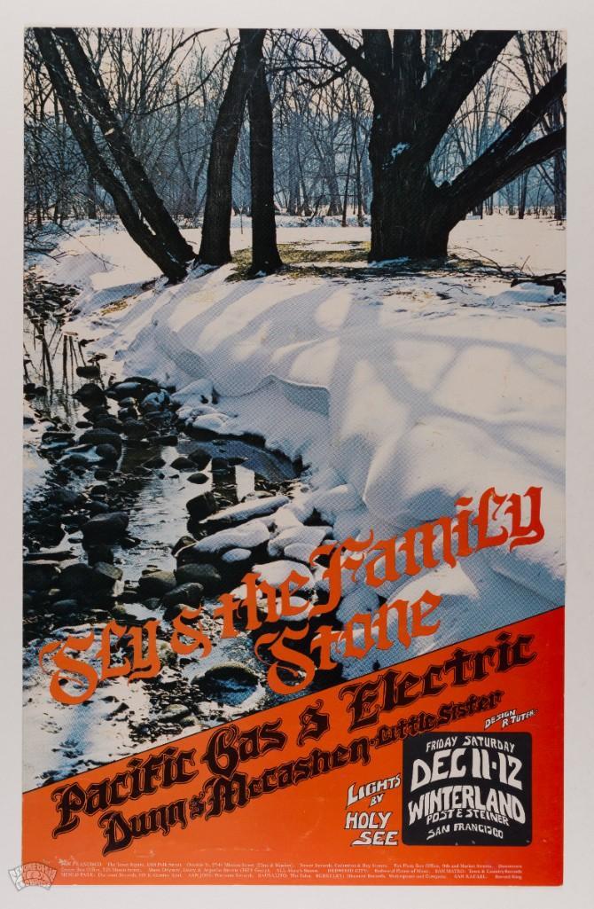 1970 Sly & The Family Stone Winterland Poster: Here's a Randy Tuten issue that we have never offered in our auction until now! It advertised Sly & The Family Stone at Winterland in San Francisco on December 11, 1970. Pacific Gas and Electr