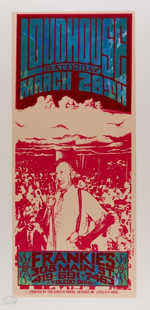 1992 Mark Arminski Loudhouse Frankie's Signed Poster: This poster is signed by the artist, Mark Arminski! Artist Mark Arminski created this poster for Detroit rock band Loudhouse's appearance at Frankie's in Toledo, OH on March 28, 1992. Arminski