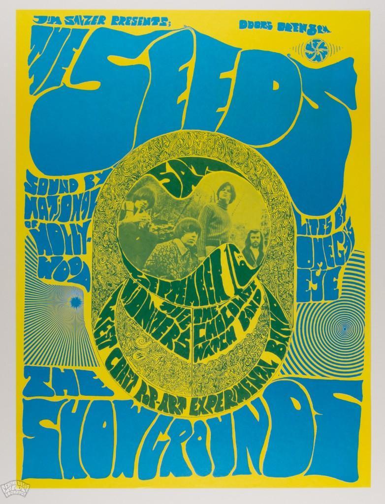1967 The Seeds Earl Warren RP Poster: This second-printing poster offers the same popular and iconic art for far less than a First Print currently commands! The Seeds got their start in Los Angeles during the mid-sixties and blossomed dur