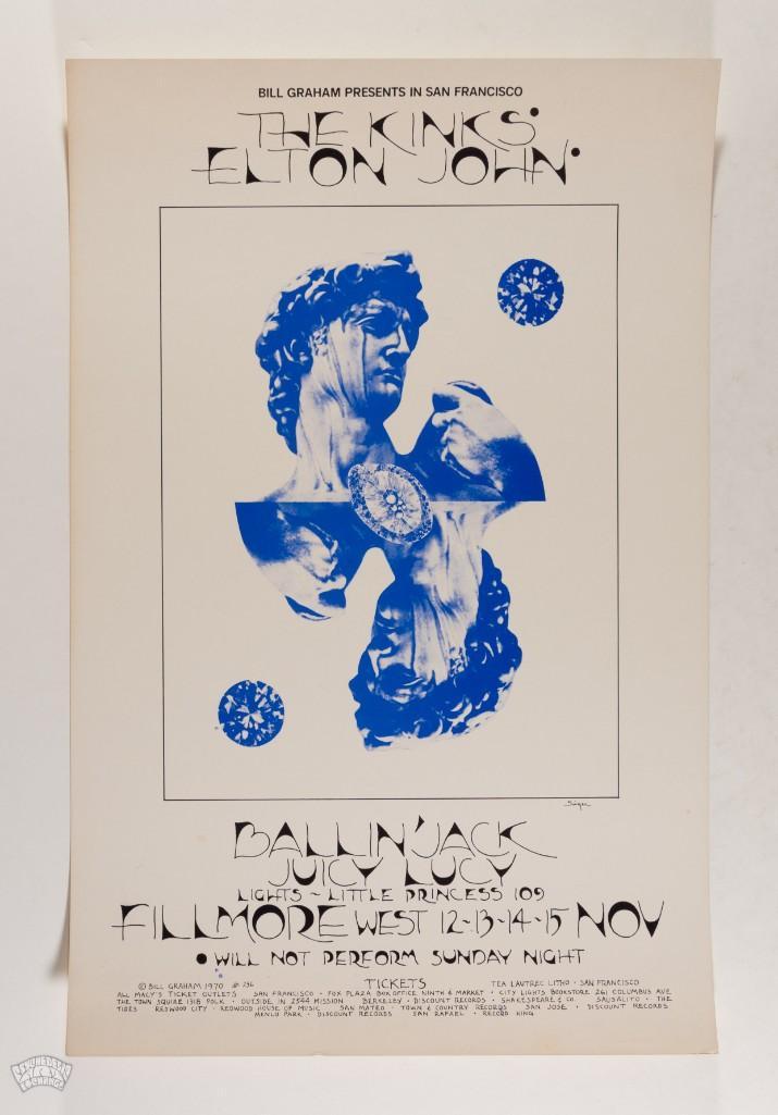 1970 BG-256 Elton John The Kinks Fillmore Poster (1 of 2)