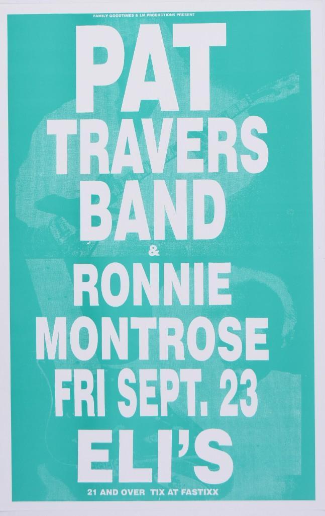1994 Pat Travers Band Eli's Portland Poster: Here we have a poster designed to advertise the Pat Travers Band performing at Eli's in Portland, Oregon on September 23, 1994. Material from the pacific northwest is always considered special by 