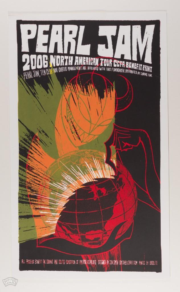 2006 Pearl Jam North American Tour CCFA Benefit Poster: This piece of Pearl Jam fan art was created by Jon Smith. It was created for the 2006 North American Tour CCFA Benefit. This is not an official concert poster, but is a great looking piece of art! --C
