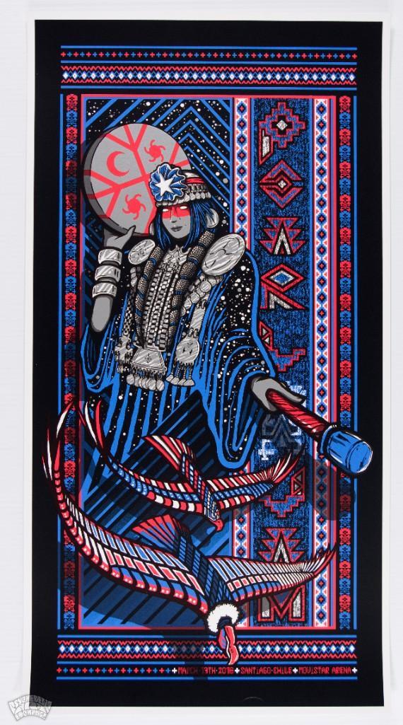 2018 Pearl Jam Movistar Arena Chile Poster: The mighty Pearl Jam at the Movistar Arena in Santiago Chile on March 13th 2018. The show was part of their successful 2018 tour consisting of twenty-seven shows - five in South America fifteen in Eur