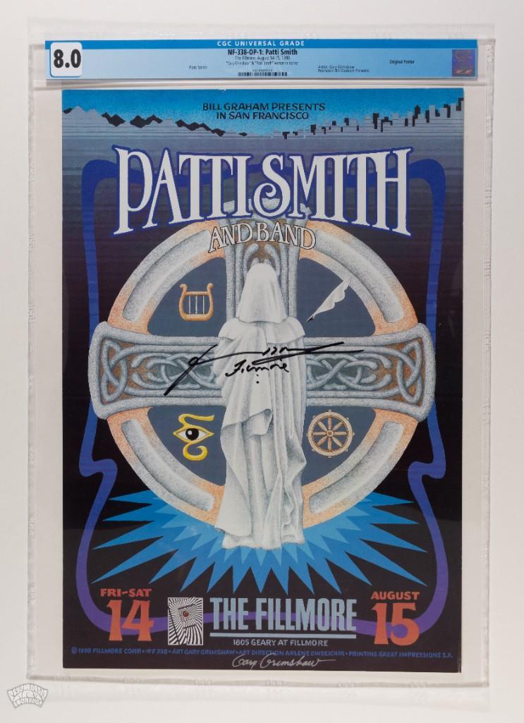 1998 NF-338 Patti Smith Fillmore Double Signed Poster 8: This poster is signed by the artist, Gary Grimshaw, as well as the legendary Patti Smith! Appearing for the FIRST time in our auction, we have this CGC graded poster from August 1998 created by renow