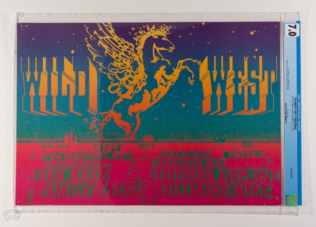 1969 FD-690707 Joan Baez 660 Great Highway Poster 7: This collaboration between master poster artists Wes Wilson and Victor Moscoso advertised an event that utilized two separate and competing venues The Family Dog at the Great Highway and The Fillmore 