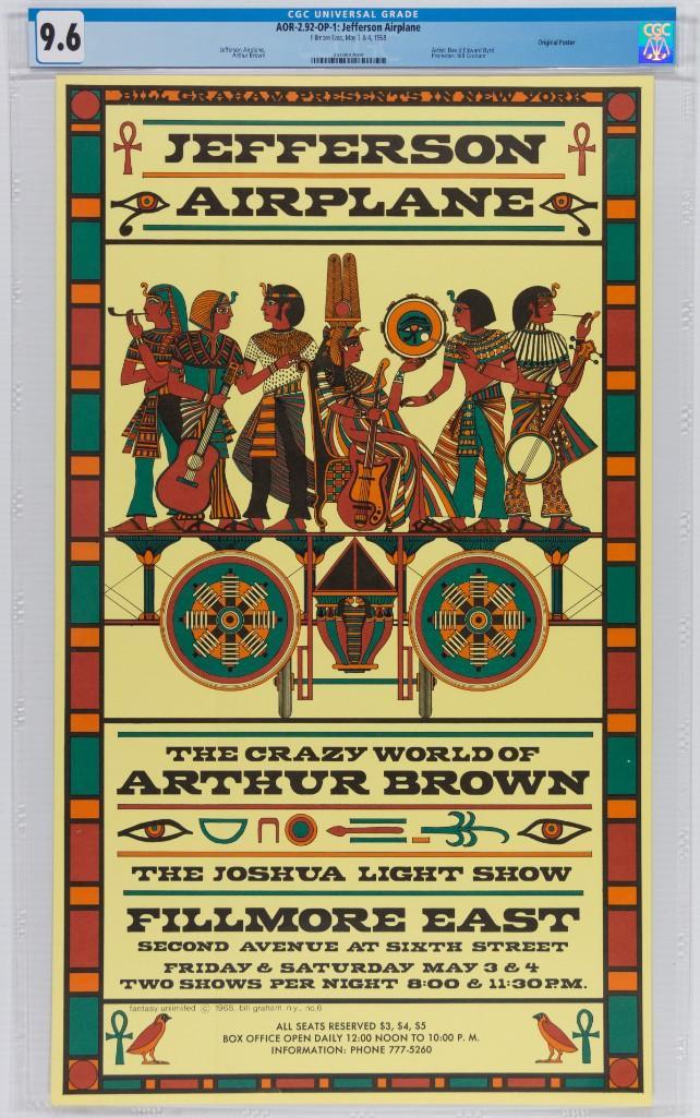 1968 AOR-2.92 Jeff Airplane Fillmore East Poster 9.4: The Fillmore East was Bill Graham's contribution to the New York City music scene in the late 1960s. The venue operated from March 1968 to June 1971. During that period, the Fillmore East hosted s