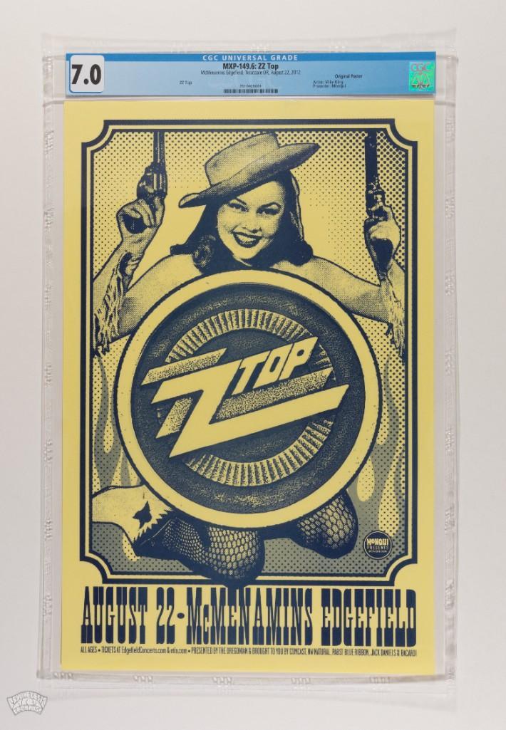 2012 MXP-149.6 ZZ Top McMenamins Edgefield Poster 7: This original concert poster was produced to promote ZZ Top at McMenamins Edgefield during the summer of 2012. Modern pacific northwest poster artist Mike King brilliantly captured the essence of the 