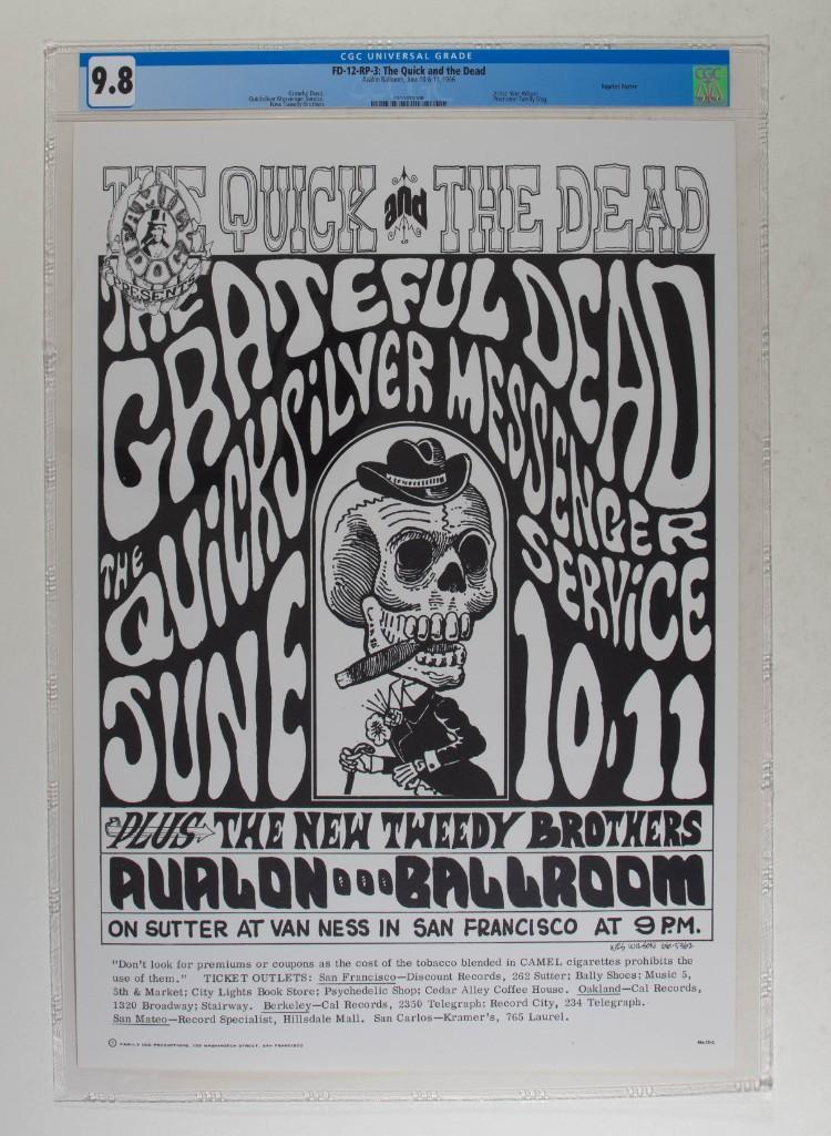 1966 FD-12 Grateful Dead Avalon RP3 Poster 9.8: Here we have a beautiful museum-quality, post-concert RP-3 Printing Poster of one of THE KEYS to the entire Avalon set. This is the first authorized reprint of this issue, produced shortly after the s