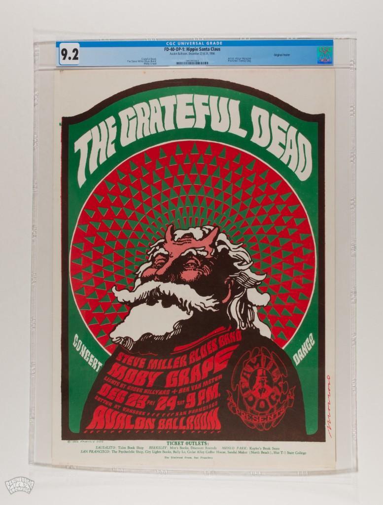 1966 FD-40 Grateful Dead Avalon Poster 9.2: This item sold in our May CGC Auction, however, the winning bidder did not pay, so the lot is being relisted here. The FD-40 First Printing is the first Grateful Dead poster created by Victor Moscoso,