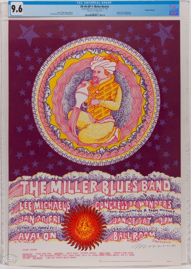 1967 FD-44 Miller Blues Band Avalon Signed Poster 9.6: This poster is signed by the artist Victor Moscoso! Steve Miller at the Avalon. An amazing, 1967 Original First Printing poster by a legendary artist from a legendary venue. This is the kind of poste