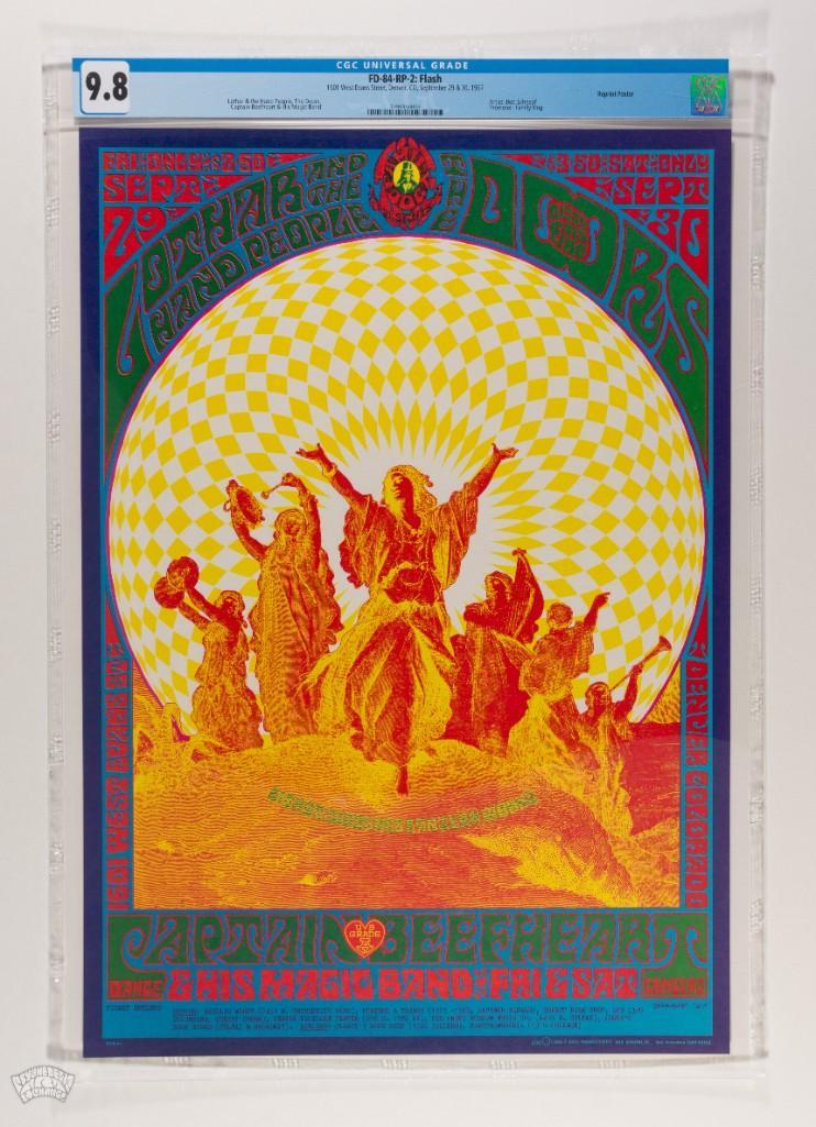 1967 FD-84 The Doors 1601 W Evans St RP2 Poster 9.8: This second printing poster for the Denver Dog is one of the most desirable and beautiful in the series. Due to its popularity it hardly ever shows up in undamaged condition. The OP-1 is nearly imposs