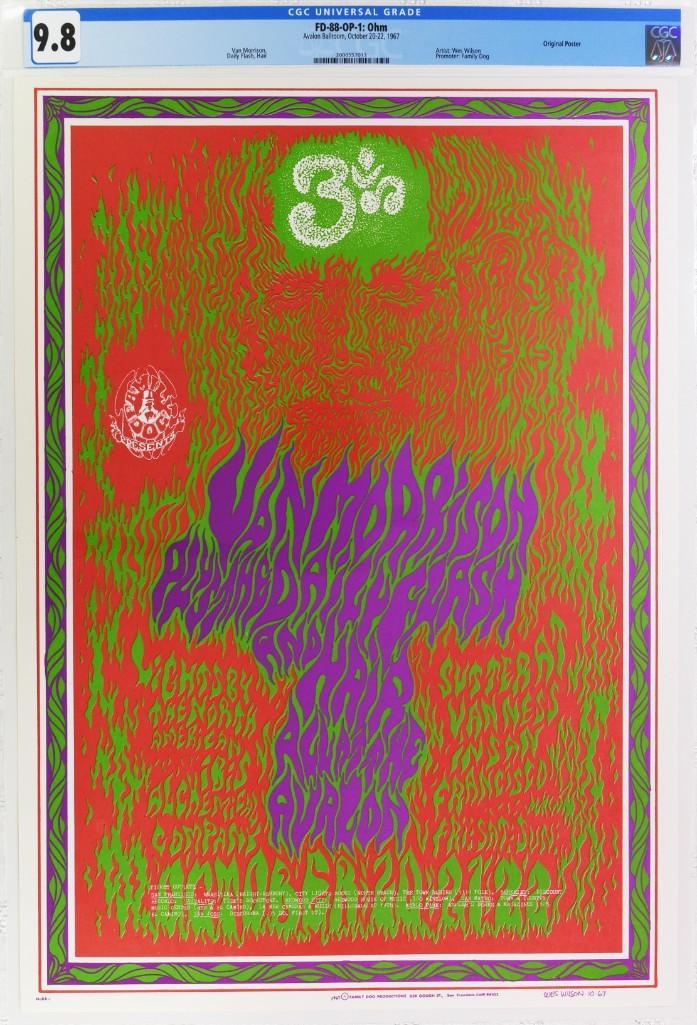 1967 FD-88 Van Morrison Avalon Poster 9.8: We love Van Morrison here at PAE and this poster showcases Wes Wilson's artwork incorporating the Ohm symbol from Eastern Religion, something many hippies on the west coast were already familiar w