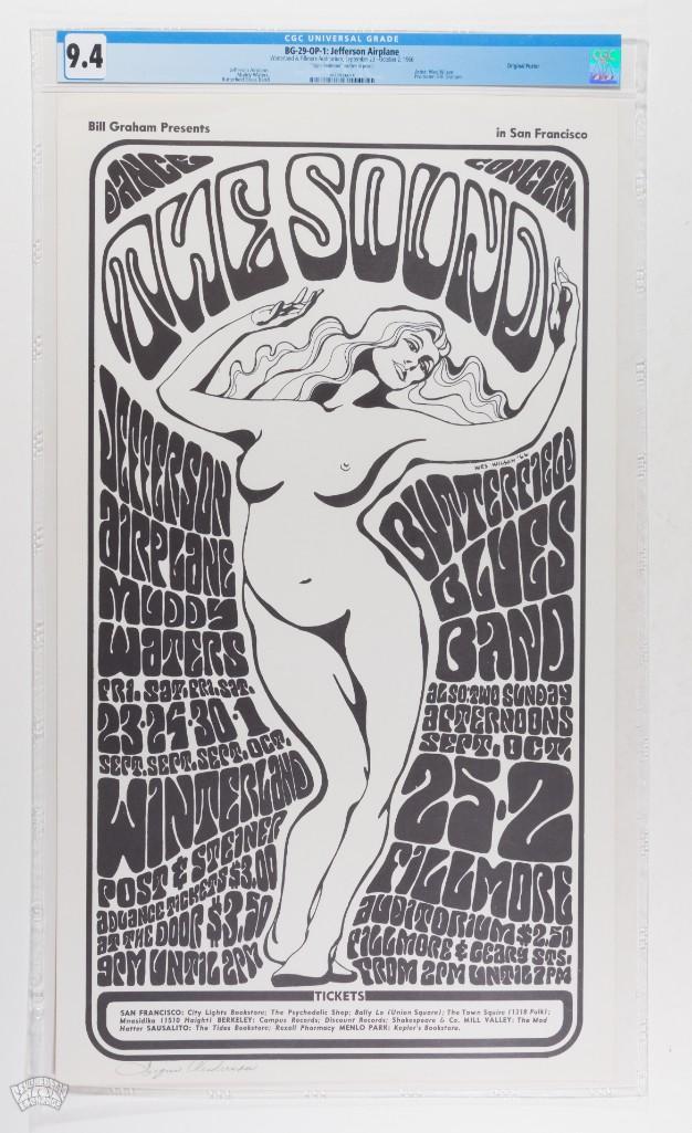 1966 BG-29 Jefferson Airplane Signe A Signed Poster 9.4: This poster is signed by Signe Anderson of Jefferson Airplane! The Sound was Bill Graham's own description of what was going on musically in San Francisco in October of 1966. Artist Wes Wilson use