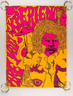 1968 Rein Jimi Hendrix Experienced Rare Poster: This Jimi Hendrix headshop poster is one of the top shining stars of the Houston Freeburg collection. Designed by Rein and distributed by Gemini Enterprises, this special specimen is extremely rare.