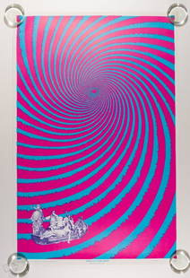 1967 Satty Turn On Your Mind East Totem West Poster: This high quality condition headshop poster produced by East Totem West is titled "Turn On Your Mind" and features images of The Beatles behind a brilliant swirl designed by artist Wilfred
